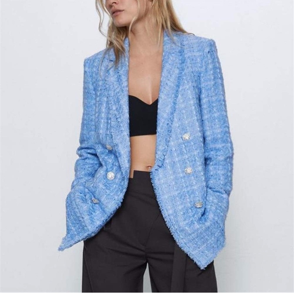 ZARA baby blue blazer with crystal buttons   Size XL